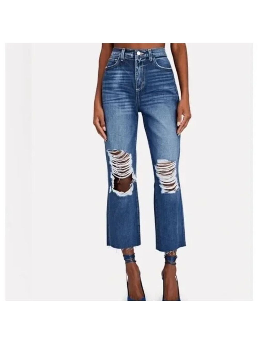 L’Agence Adele High Rise Cropped Distressed in Newberry Medium Wash Size 30